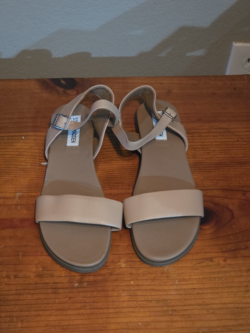 Steve Madden Nude Beige Ankle-Strap Flat Sandals
